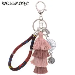 WELLMORE bohemia Key Chains handmade shell with long tassel alloy Key Chain Girl Bag Keychain fashion jewelry dropshipping