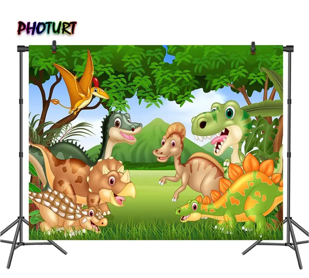 PHOTURT Cartoon Dinosaur Photography Backdrops Baby Shower 1st Birthday Party Background Jurassic World Vinyl Photo Studio Props