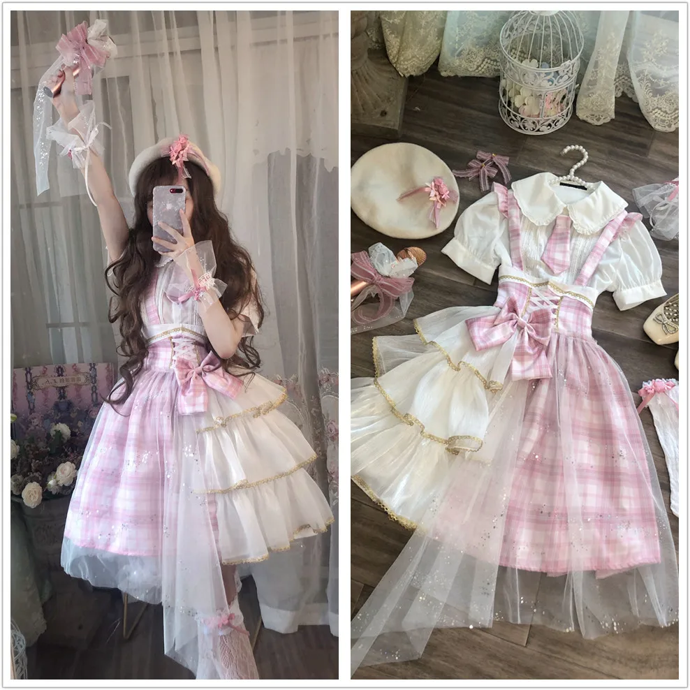 Palace sweet princess lolita strap dress vintage falbala high waist printing victorian dress kawaii girl gothic lolita cos loli