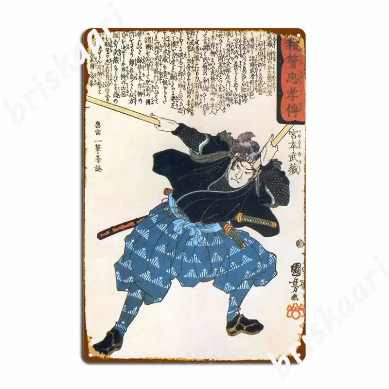 Musashi Miyamoto With Two Bokken. Japanese, Samurai Warrior. Metal Sign Garage Club Design Mural Painting Tin Sign Poster