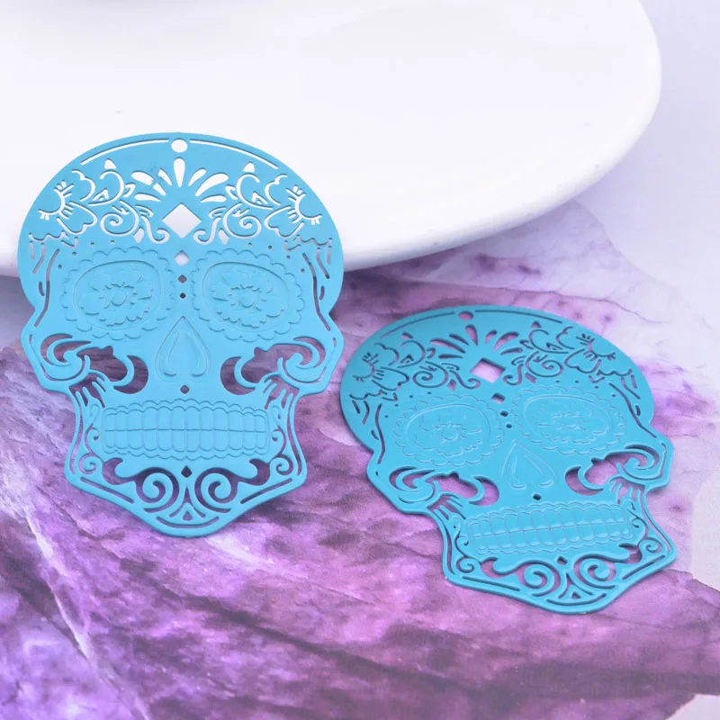 30 Stück AB6070 34*46mm Große Totenkopf-Anhänger Rosa-Korallen-Charm Schmuckzubehör für Ohrringe Halloween-Schmuckherstellung – Detail 8