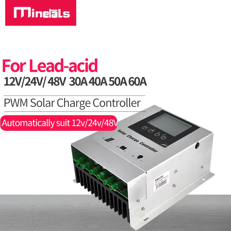 Controlador 12v 24v 48v 30a 40a 50a 60a pwm controlador de carga solar com display lcd para chumbo ácido