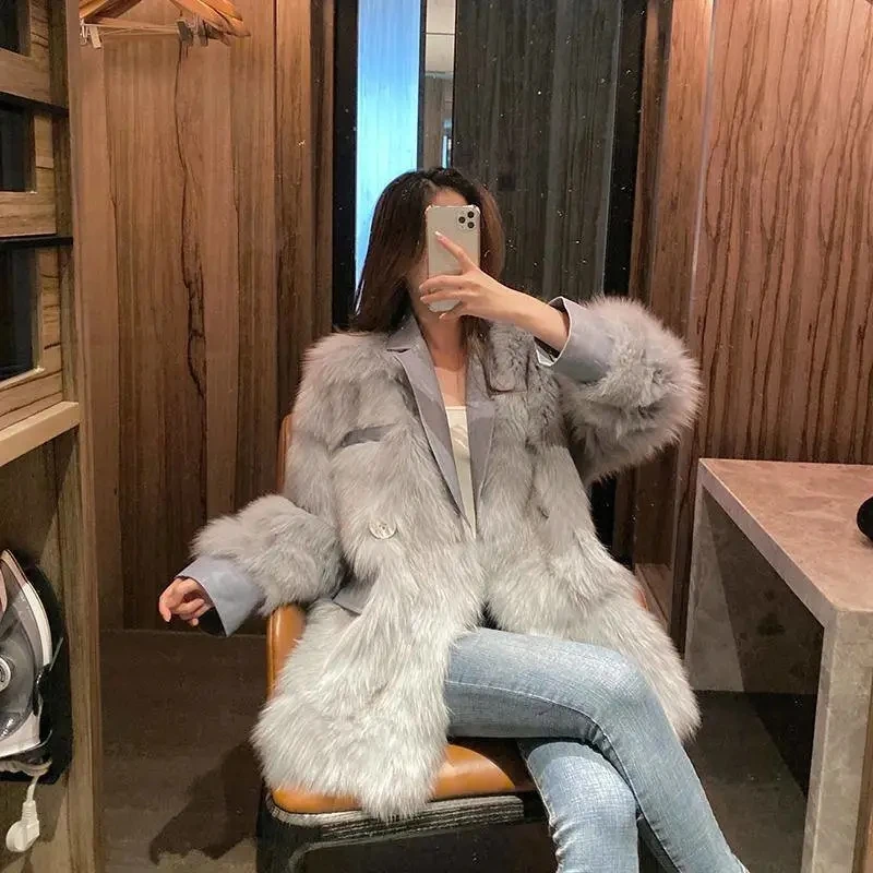 Autumn And Winter New Imitation Fox Fur Coat Female Korean Fashion Loose Imitate Fur Coat In The Long Section Is Thin