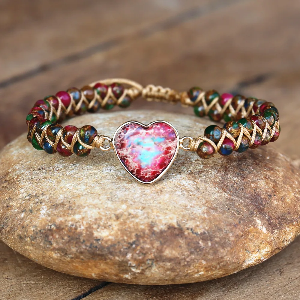 4mm Cloisonne Beaded Heart Shape Charm Bracelets Women Bohemia Yoga String Braided Bracelet Femme Handmade Jewelry