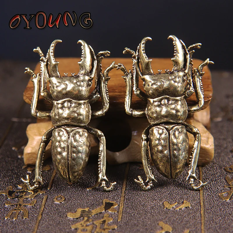 Solid Copper Beetle Decorations Brass Taurus Insect Miniature Figurines Long Horn Bug Satue Desk Decoration Ornament Crafts Gift