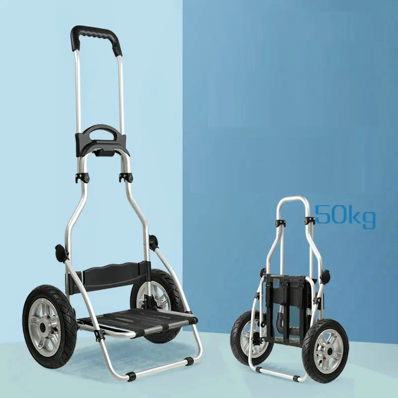 25cm Big Inflatable Wheel Luggage Cart, Folding Portable Outdoor Camera Puller Trailer, Heavy Duty Hand Truck