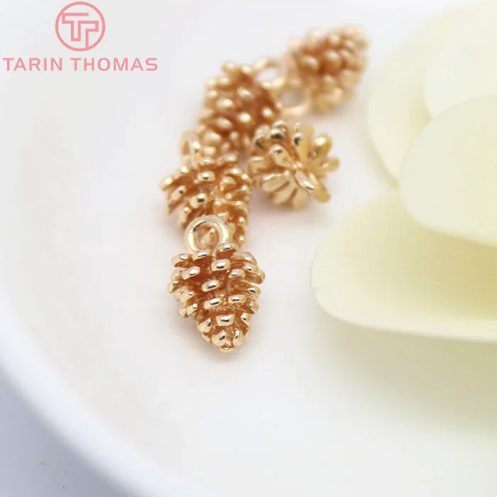 (603) 6PCS 8x12.5MM 24K Champagne Gold Color Plated Brass Small Pinecone Charms High Quality Diy Jewelry Accessories Wholesales