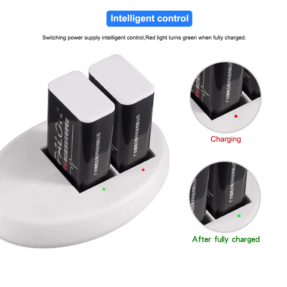 PALO-بطارية ليثيوم أيون قابلة لإعادة الشحن 9 فولت ، 600 مللي أمبير ، بطارية ليثيوم أيون 9 فولت 6F22 ، سعة كبيرة ، لعبة جيتار