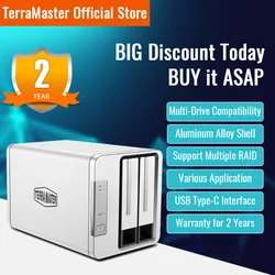 TERRAMASTER-Disco Rígido Externo, Gabinete USB Tipo C, Armazenamento 2-Bay, Diskless, USB 3.0, 5Gbps, D2-310