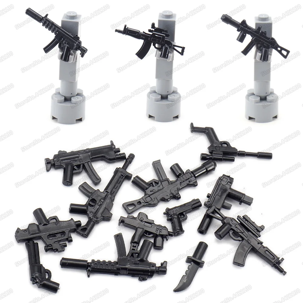 Assembly Army MP5 Submachine Gun Set Weapons Military WW2 Building Block Soldier Figures Equipment Fighting Model Child Gift Toy