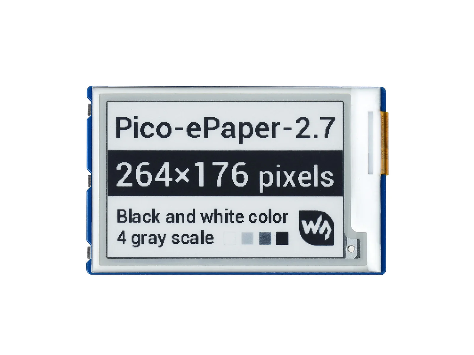 2.7inch E-Paper E-Ink Display Module for Raspberry Pi Pico, 264×176, Black / White, SPI,Ideal for industrial instruments etc.