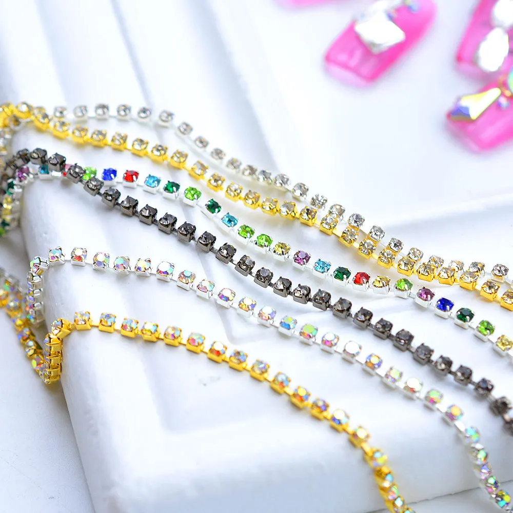 6Pcs 10cm Shiny 2mm Nail Rhinestone Chain Close/Sparse Chain Nail Ornament Nail Art Decorations DIY Jewelry For Nail Accessories