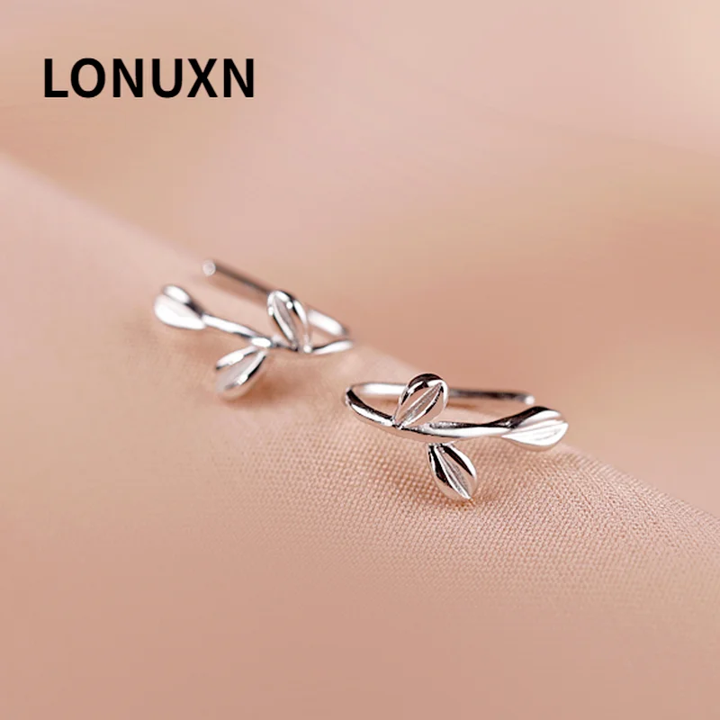 

925 Sterling Silver Tree Leaf Shaped Cute Women Fashion Leaf Ear Cuff Warp Clip Stud Earrings White Micro Pave Charms Jewelry