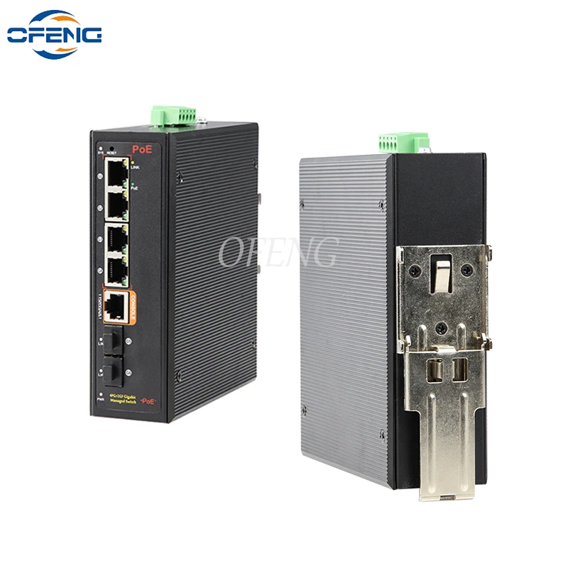 

6 port Full Gigabit Managed Industrial POE Ethernet Smart Switch 4*POE+2*SFP port 802.3af/at ，IP40 Lightning Protection DIN rail