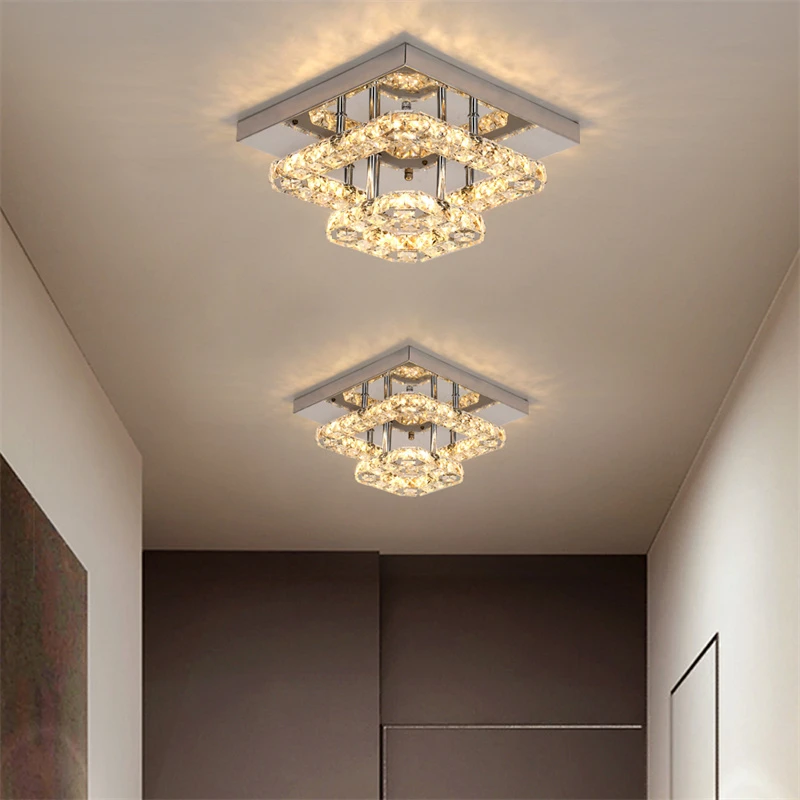 Modern LED Crystal Chandelier Lighting Mirror Rings Ceiling Lamp for Living Room Kitchen Luminaire Home Decor Light Fixture