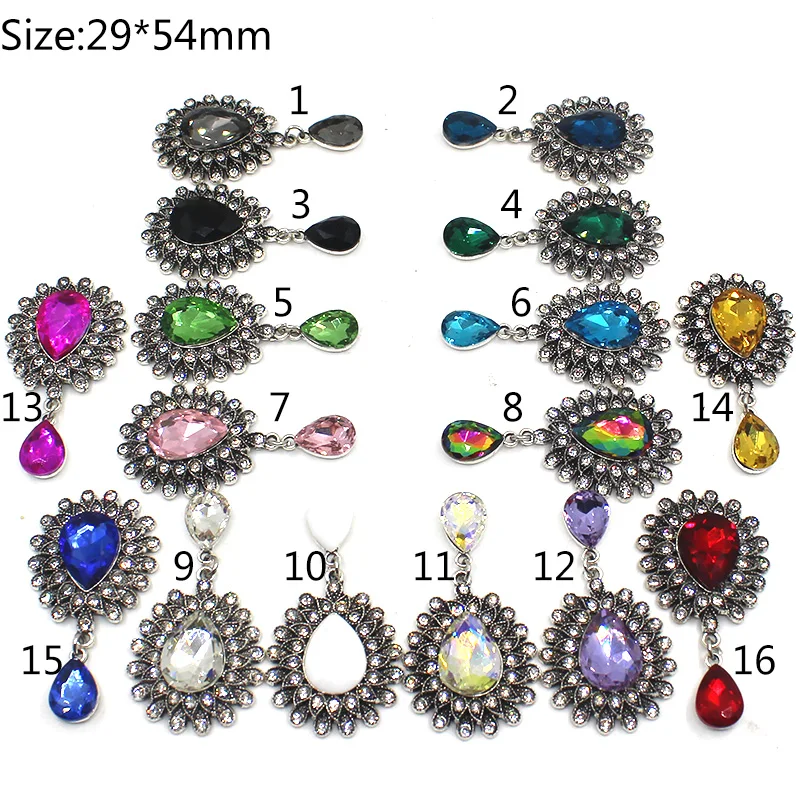 Retro 10 Pc of 29*54mm Metal Alloy Rhinestone Button Jewelry, used for Clothing, Wedding, Sewing, DIY, Accessories