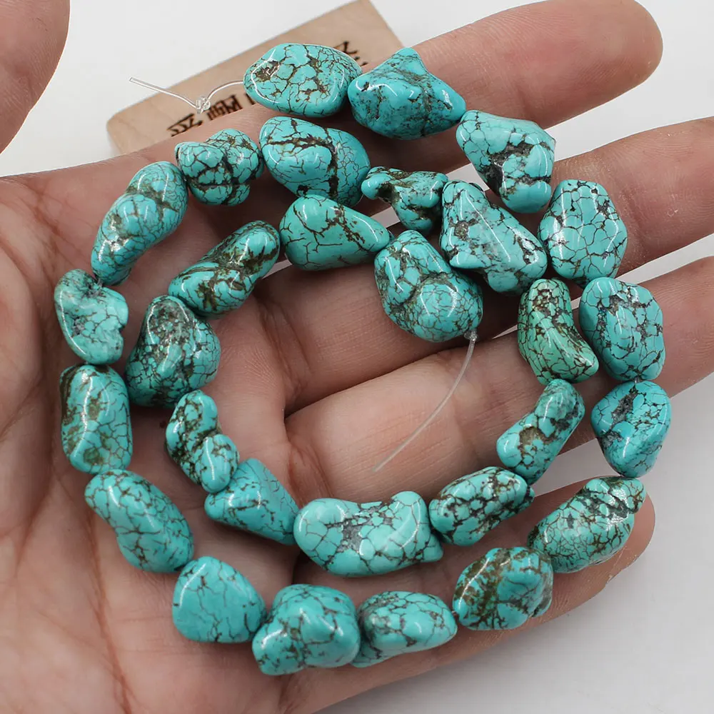 APDGG Natural Stone Smooth Freedom Blue Turquoise Nugget Loose Beads 16\