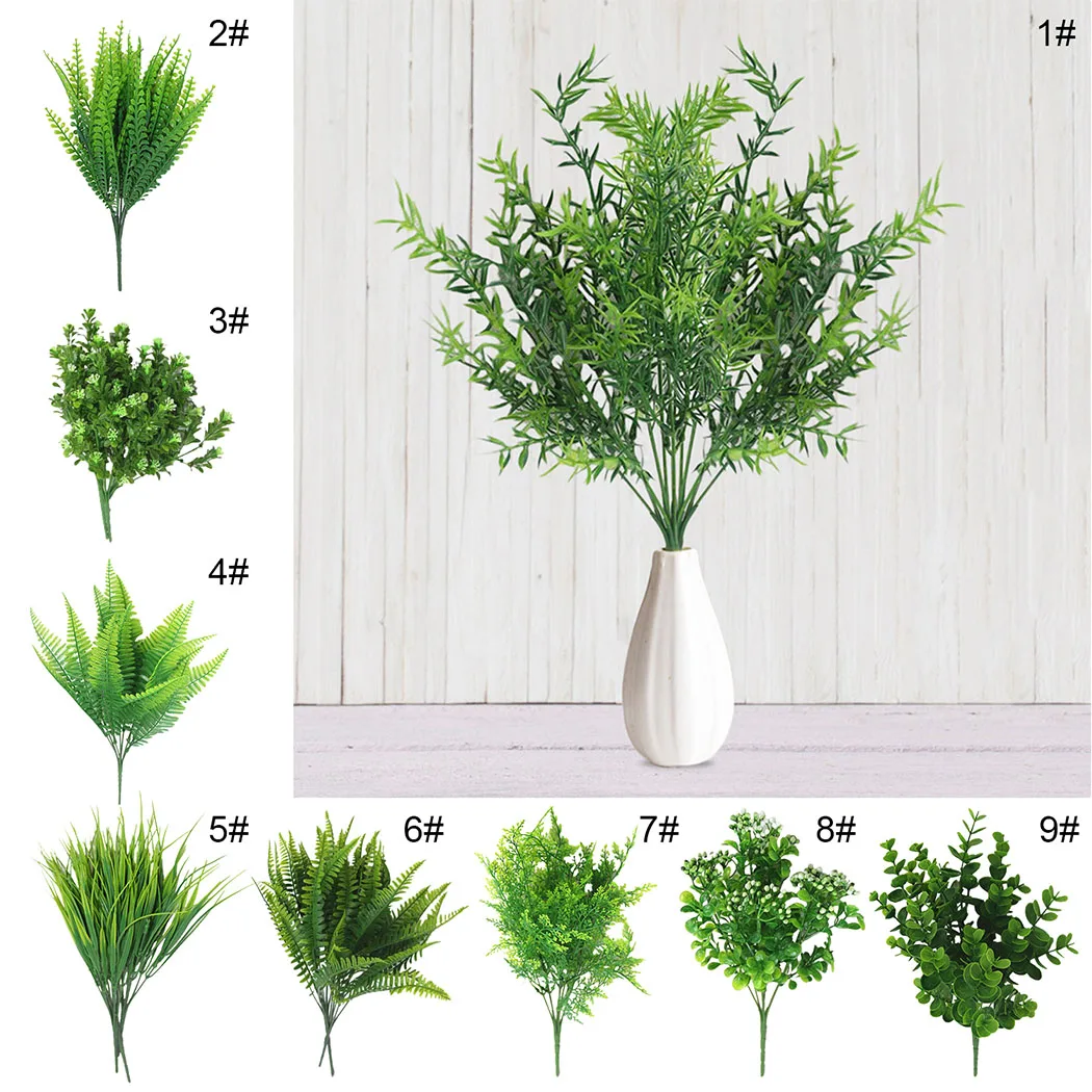 7 Fork water grass Eucalyptus Plastic Artificial Plants Green Grass plastic flower Plant Wedding Home Decoration Table Decors