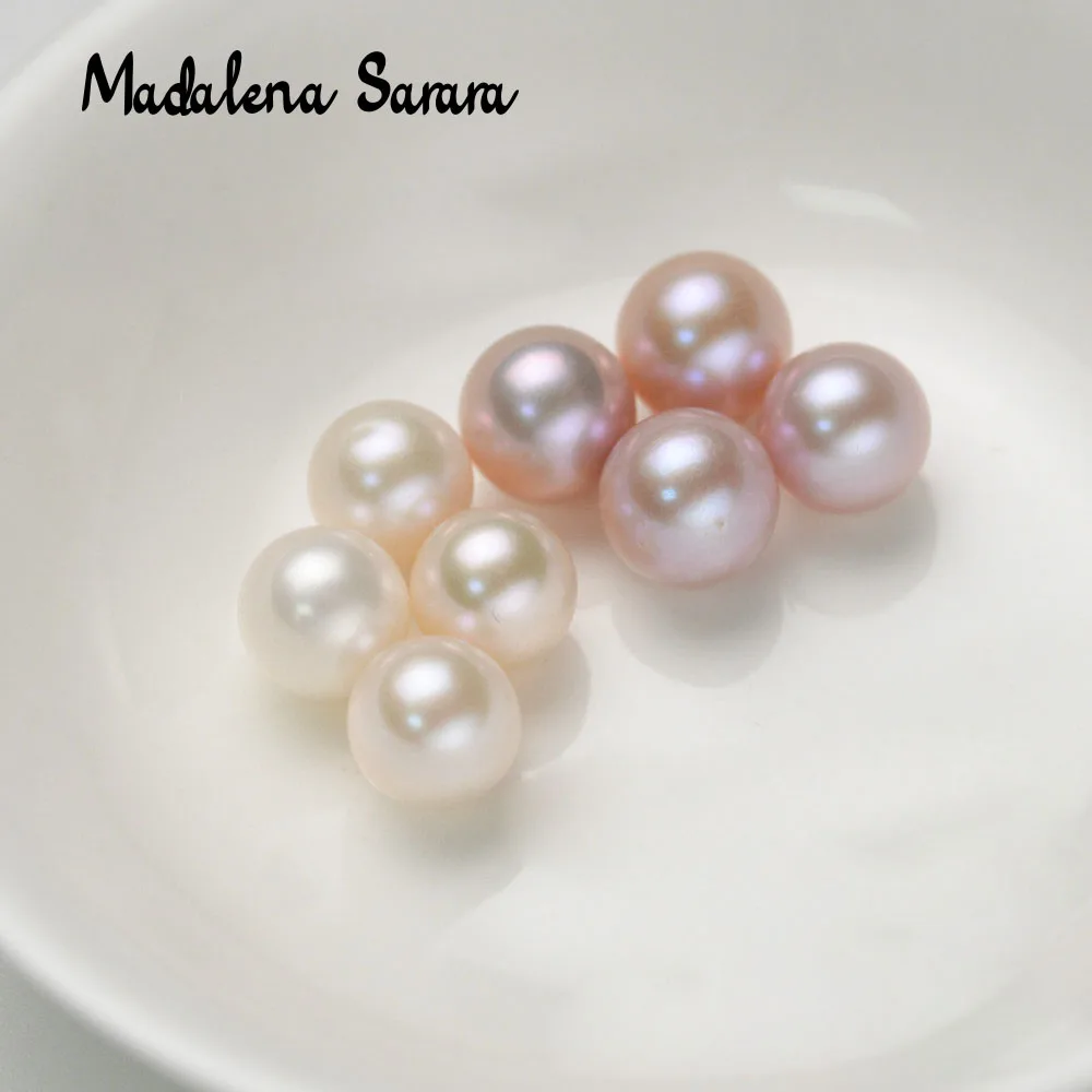 MADALENA SARARA AAA Perfect Round Freshwater Pearl 7.5mm-8.0mm High Quality DIY Women Jewelry Earring Making One Pair