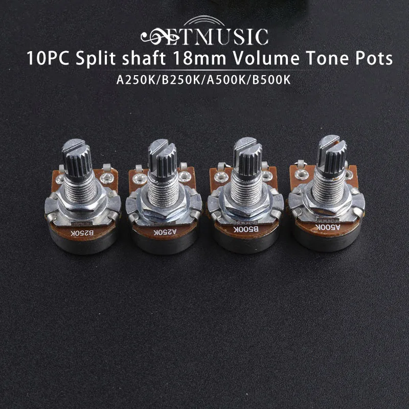 10Pcs 18mm Shaft A250 B250 A500K B500K Base Guitar Switch Knob Control Pot Potentiometer Volume Potentiometers Guitar Part