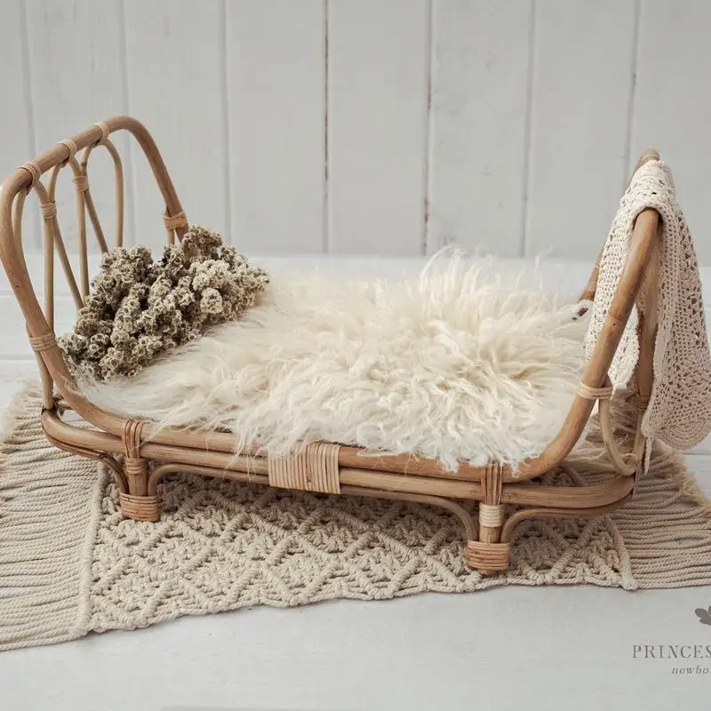 2024 Handmade Retro Woven Rattan Bed Portable Props Newborn Photography Accessories for Bebe Photo Studio Baby Shoot Posing Prop