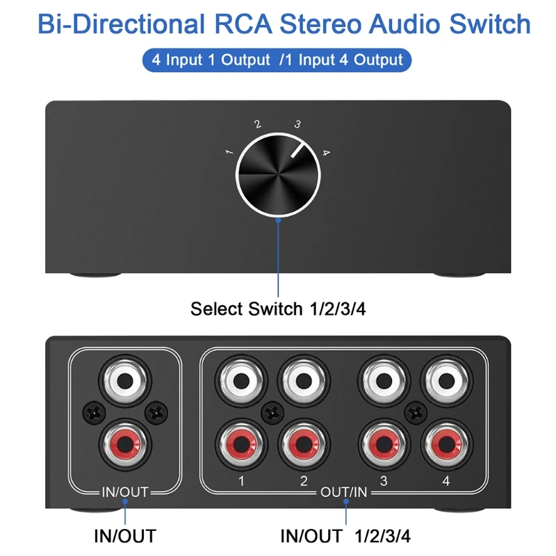 Saklar Profesional Splitter RCA Stereo Switcher Kotak Saklar Pemilih Transmisi Sinyal Lossless Cangkang Hitam 24BB