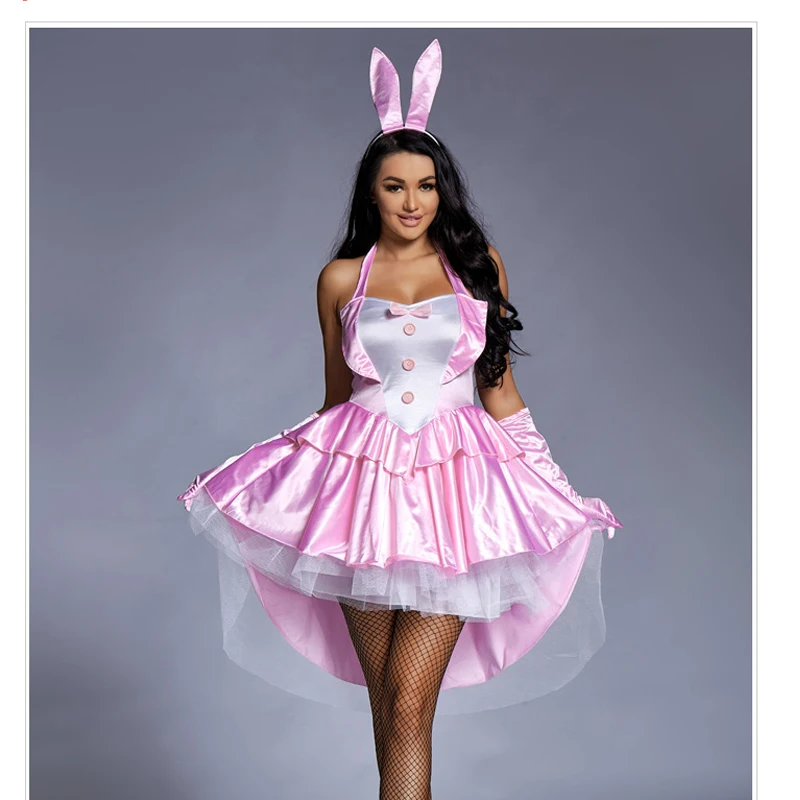 Carnevale Halloween Lady Sexy Pink Bunny Girl Costume Lovely Tulle Tuxedo Rabbit Disfraz Cosplay Fancy Party Dress