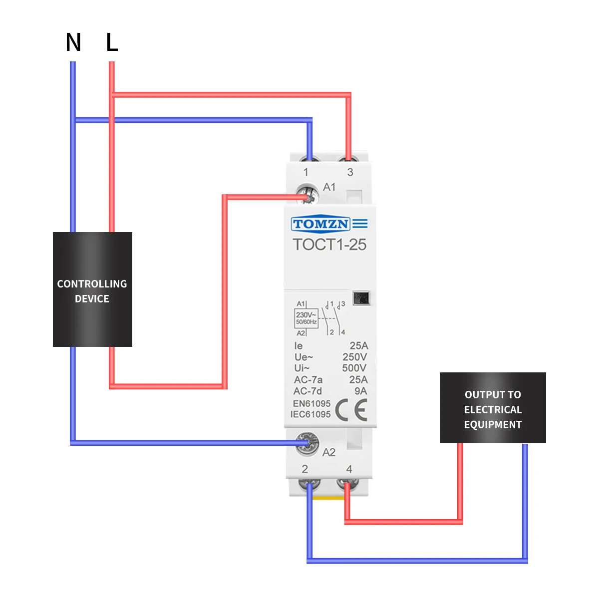 TOCT1 2P 25A 220 V/230 V 50/60 HZ Din rail Huishoudelijke ac Modulaire schakelaar 2NO 2NC of 1NO 1NC