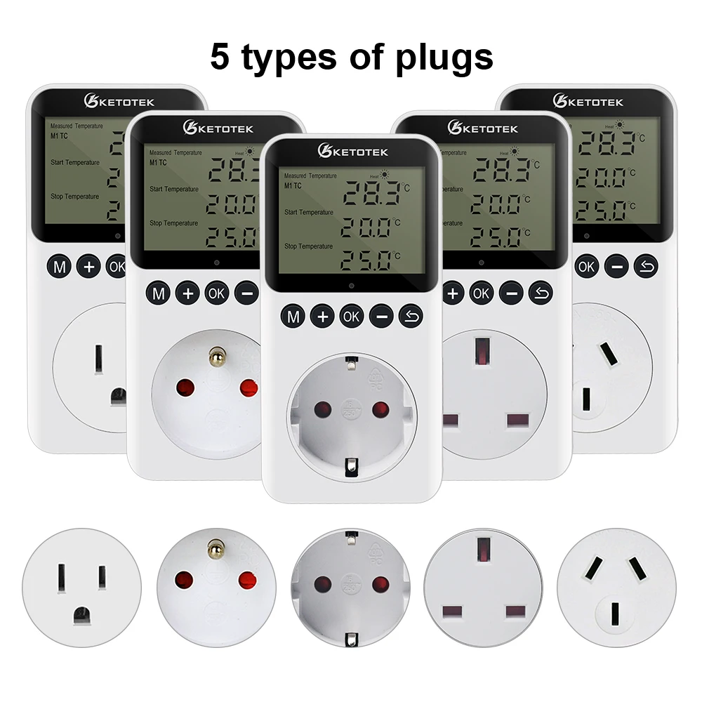 Ketotek Digital Thermostat Day/Night Temperature Controller Socket 230V16A Thermostat Outlet Heating Cooling EU/UK/US/AU/FR Plug