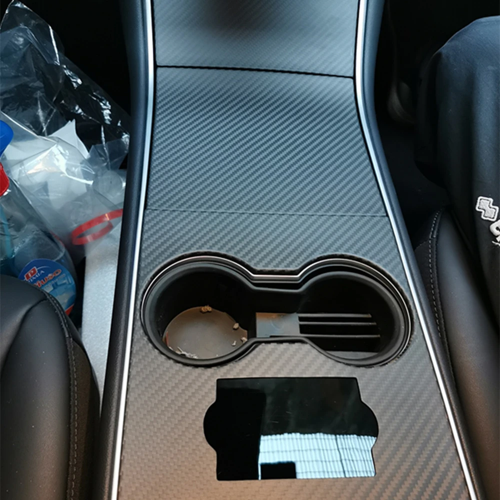 Clearance sale Real Carbon Fiber For Tesla Model 3 Y 2017+ Car Interior Console Gear Shift Panel Water Cup Holder Box Cover Trim