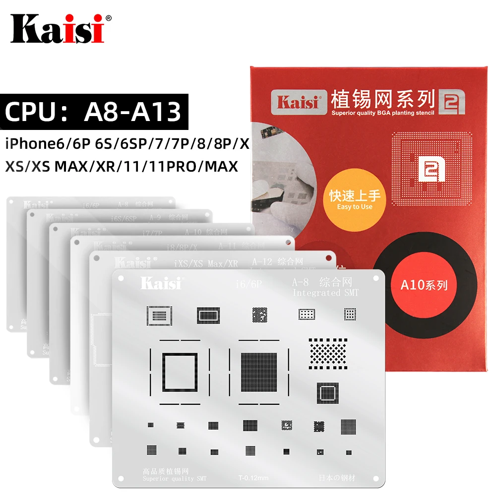 Kaisi 0.12mm zestaw szablonów BGA zestaw szablonów lutowniczych dla iPhone IC CPU A8A9A10A11A12A13 11pro/Max XS XR 8 8P 7P 6S 6P 5S
