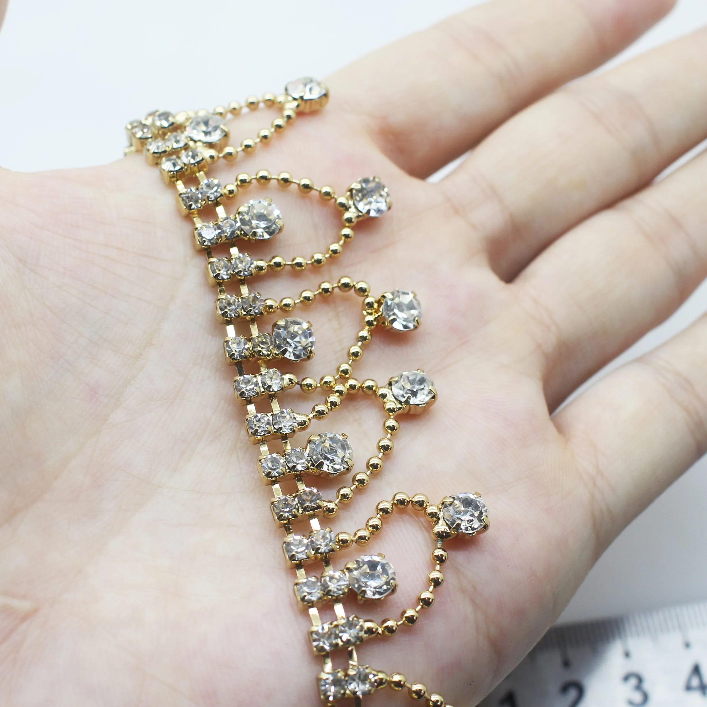 NEW 2Pcs 25mm*125mm Charm Rhinestone Bikini Connectors/Buckle Crystal Bead Chain For Swimming Wear Decoration