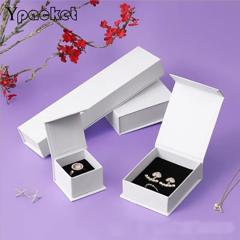 White Jewelry Organizer Boxes Magnetic Ring Earring Necklace Display Cases 4 Size Jewelry Box Paper Jewelry Gift Boxes 40pcs/Lot