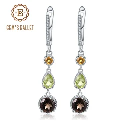 Gem's Ballet 925 Sterling Silver Earrings Fine Jewelry Natural Citrine Peridot Smoky Quartz Drop Earrings For Women Wedding