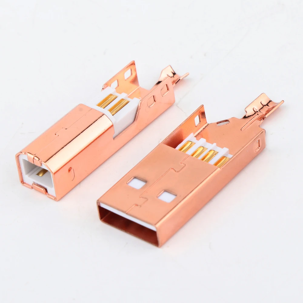 High Quality Gold/Rose Plated USB Connector Plug USB A+USB B Type A-B Plug For DIY USB Cable