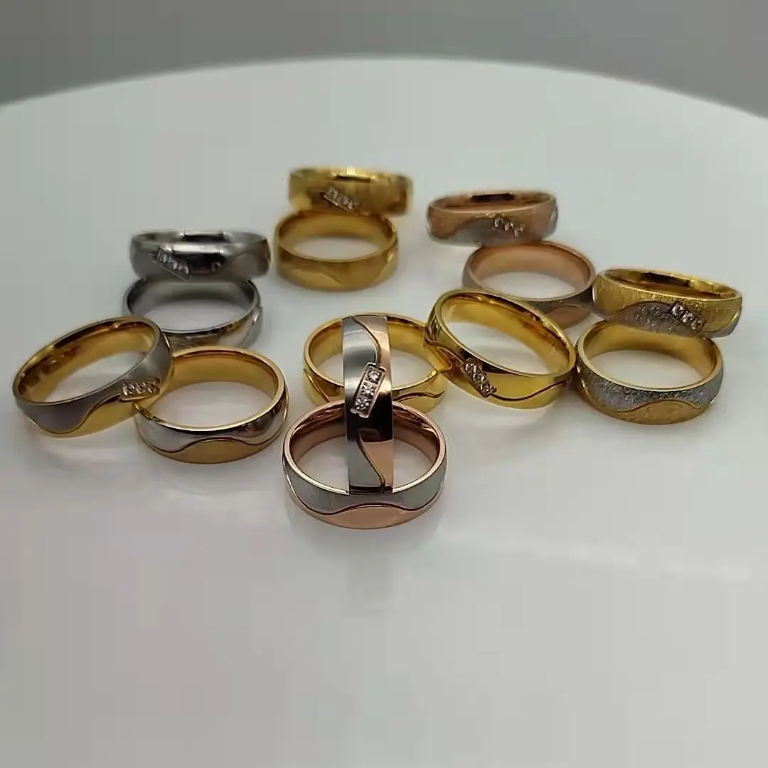 Anillos de Compromiso de boda para hombres y mujeres, Alianza de amantes, parejas, chapado en oro rosa de 14k, joyería de moda para damas, anillo de dedo