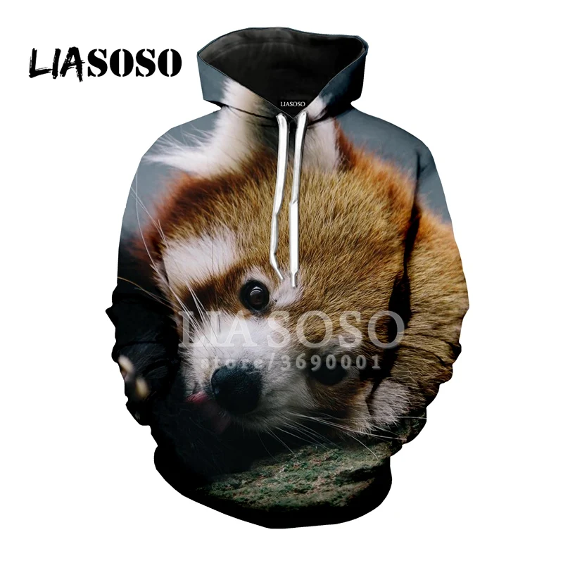 LIASOSO Cute Red Panda Cat Leopard Animals 3D Print Women Men Hooded Hoodies Sweatshirts Pullover Harajuku Casual Hip Hop X1111