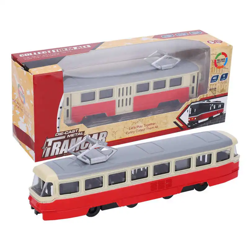 Modelo de tranvía de aleación para niños, juguete de música ligera, modelo abierto, extraíble, decoración de luz, 1:90