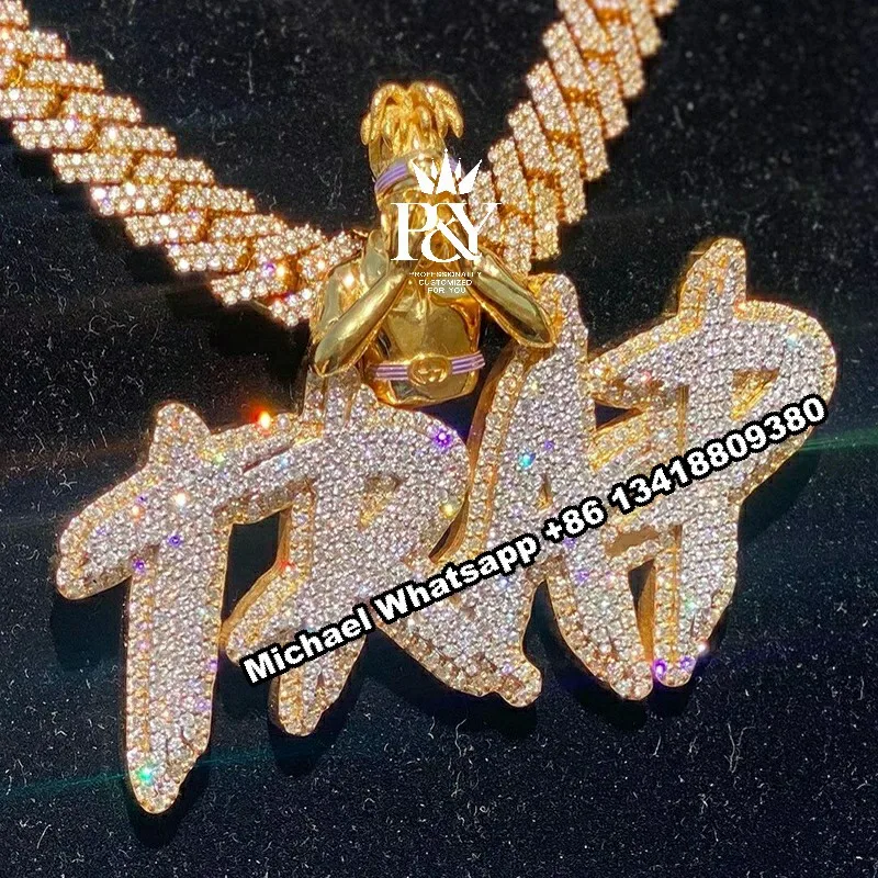 JEWE Custom Hip Hop Full Iced Out S925 Two-Tone Moissanite Diamond Initial Letter Customized With Own Logo Pendant Necklace