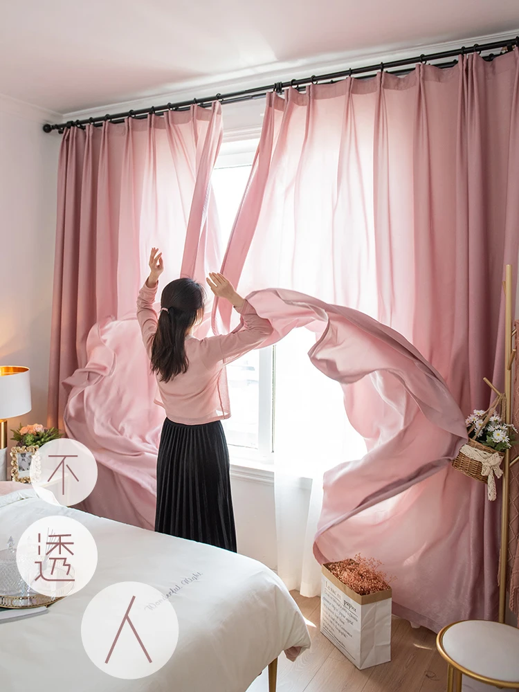 

Super Soft Chiffon Gauze Pink Curtain Panels Modern Semi-blackout Curtain Drapes Soft Yarn for Living Room Girls' Bedroom