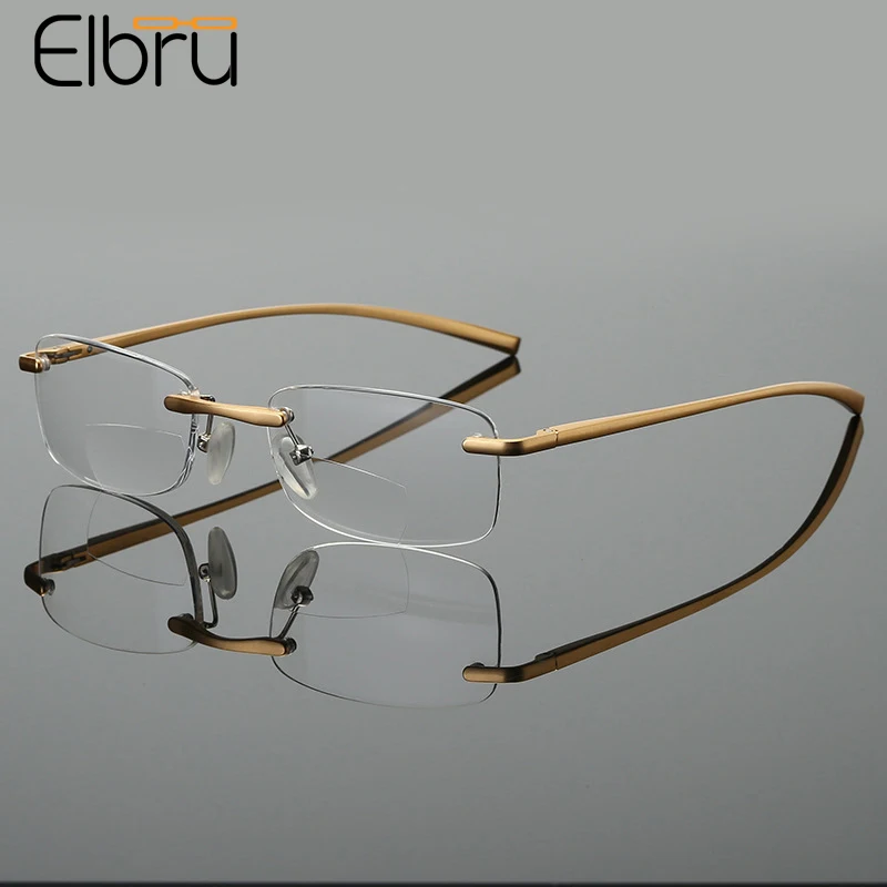 Elbru New Bifocals Reading Glasses Men Women Frameless Far and Near Vision Presbyopic Eyeglasses Double Light Reading Eyewear