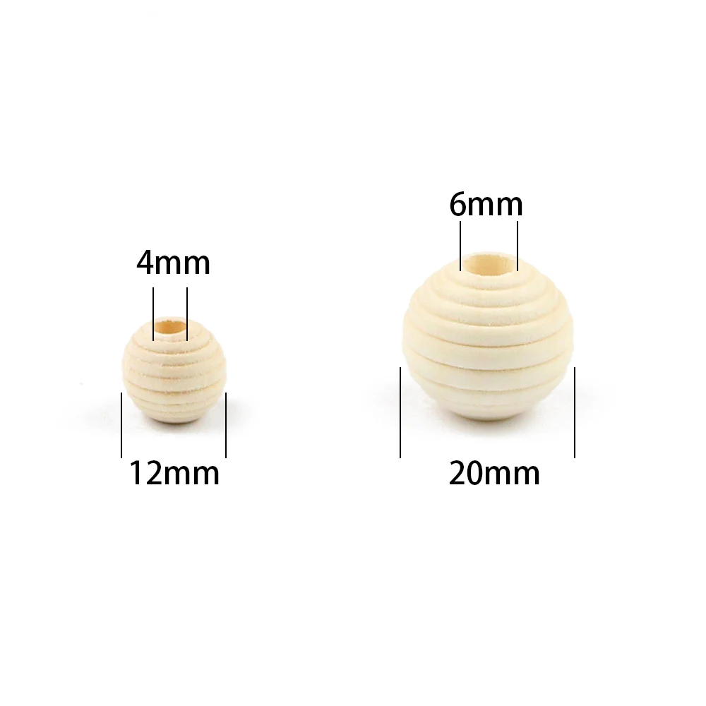 10-30pcs 12/20mm Threaded Round Beads, Log Color Blank Wooden Loose Beads Accessories Jewelry Making DIY Bracelet Craft Supplies