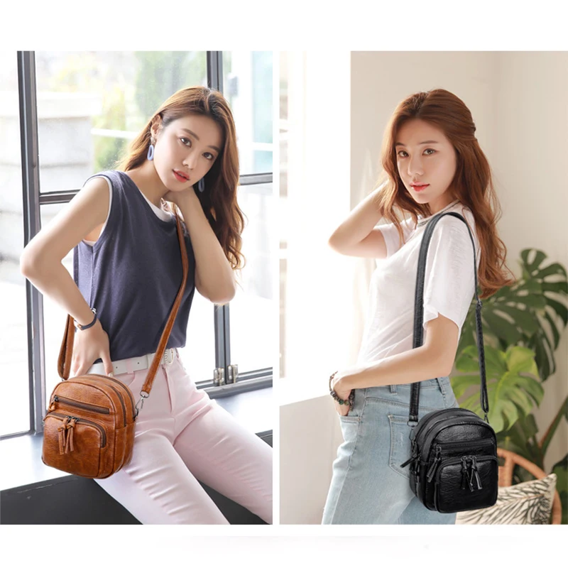Yogodlns Vintage Umhängetasche Frauen Weiche PU Leder Schulter Tasche Multifunktions Umhängetasche Kleine Quadratische Tasche Große Kapazität Tasche – Detail 4
