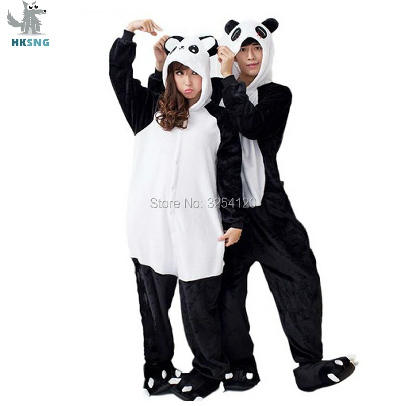 HKSNG Animal Adult Kigurumi Panda Onesie Pajamas Flannel Family Party Cartoon Cute Cosplay Costumes Jumpsuits Hooded