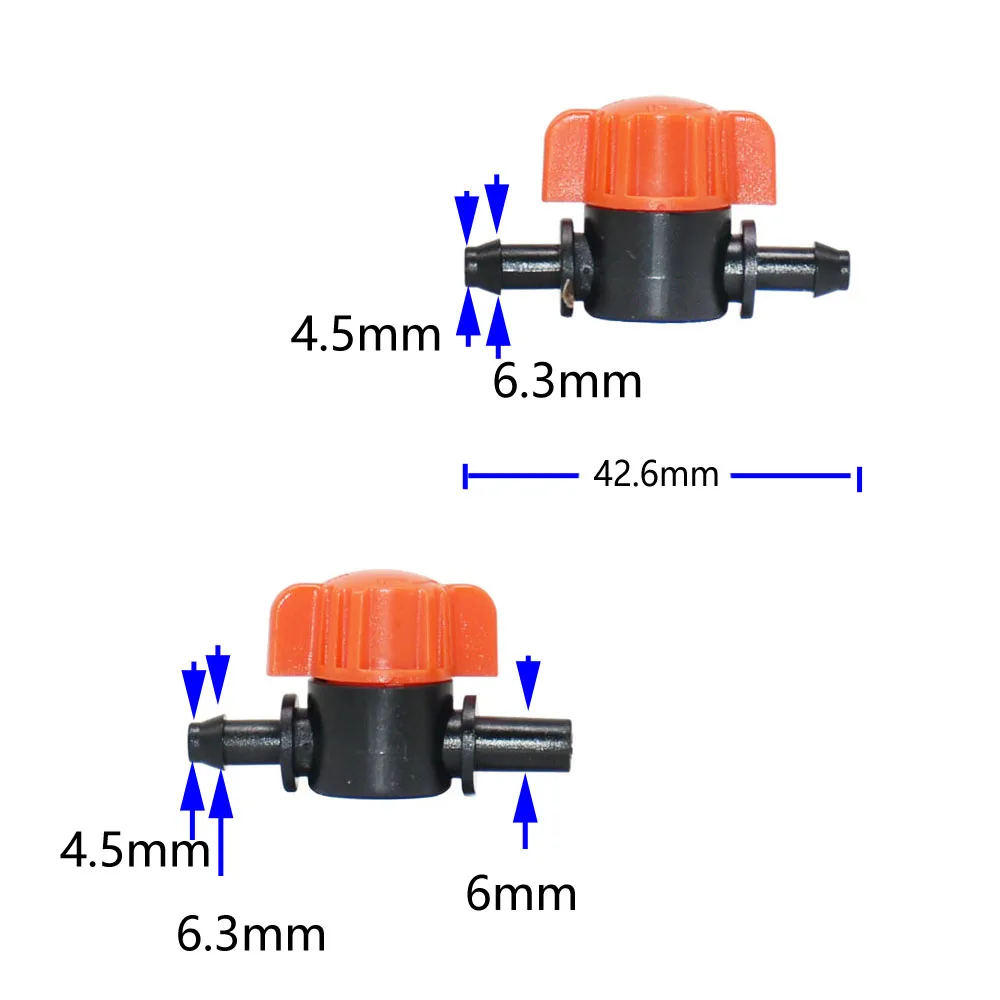 10pcs 4/7 Hose Mini Valve 4mm Garden Tap Water Pipe 6mm To 1I4 Barb Water Valve Drip Irrigation Fittings