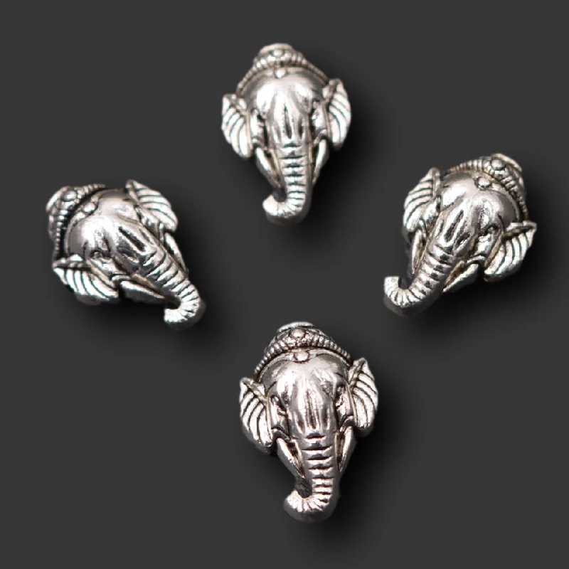 10pcs Silver Plated 3D Elephant God Ganesha Perforated Interval Spacer Beads Retro Bracelet Accessories DIY Charm Jewelry Making