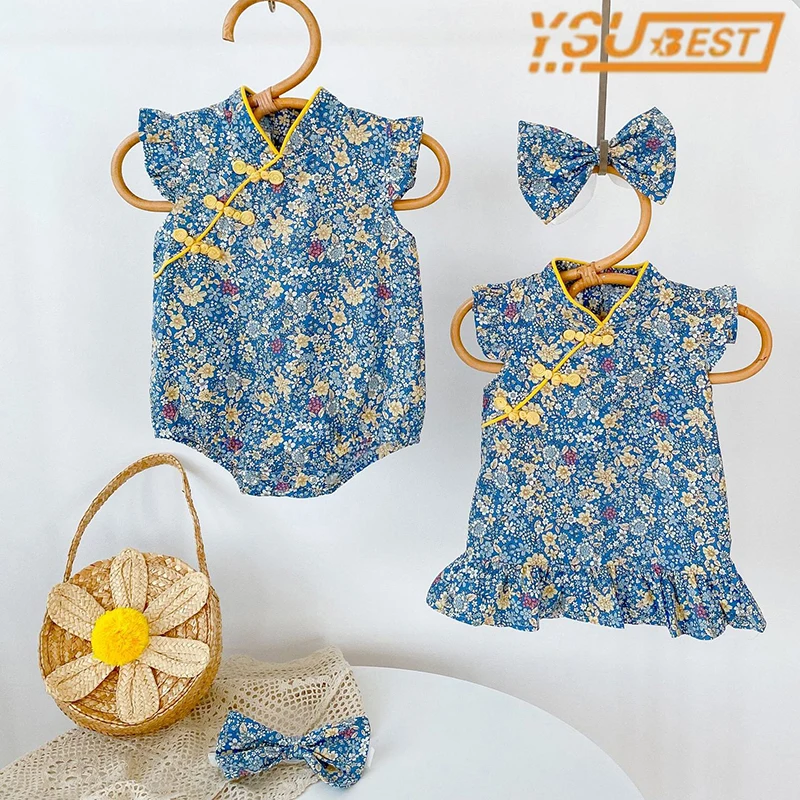 Toddler Baby Girls Dresses Summer Girl Baby Romper Chinese Style Infant Children Cheongsam Cotton Sleeveless One-piece Romper