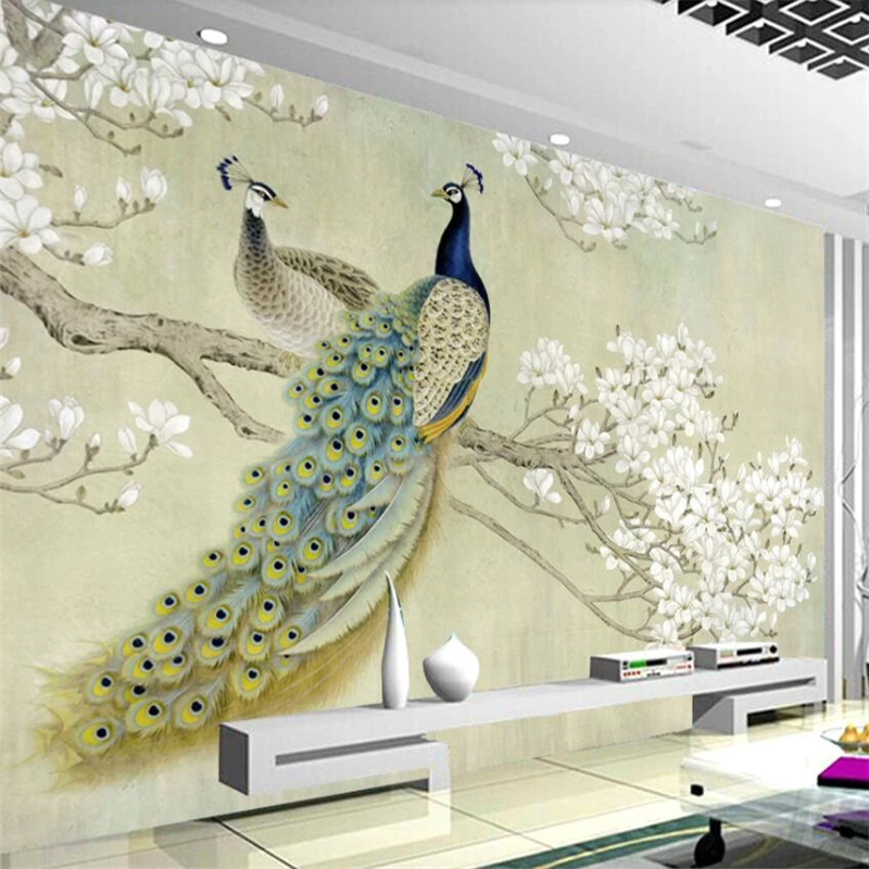 wellyu Famous painting Chinese painting Peacock Magnolia Bird Chinese style Wall Custom Large mural Environmental wallpaper