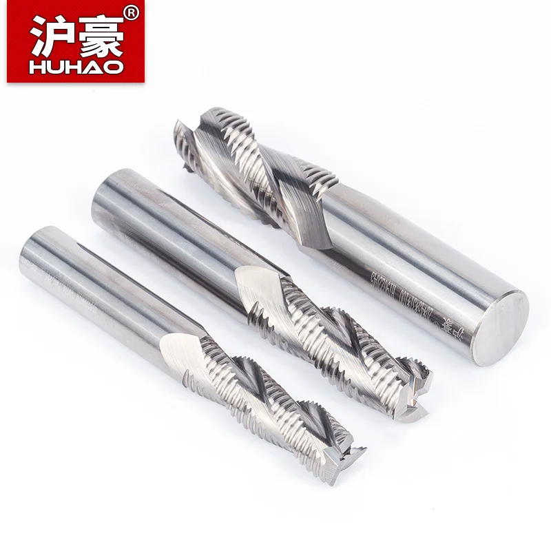 HUHAO 50mm 75mm 100mm Hrc55 3 Flutes Carbide Milling Cutter Endmill For Aluminum Extended Coated Wave Blade Router Bit