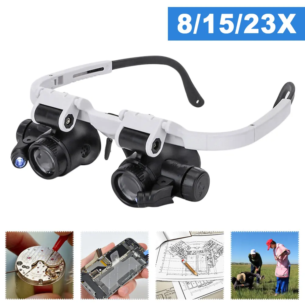 Jeweler Watchmaker With Led Light Magnifying Glass 8x 15x 23x Headband Magnifier Glasses Reading Led Magnifying Glass Glasses